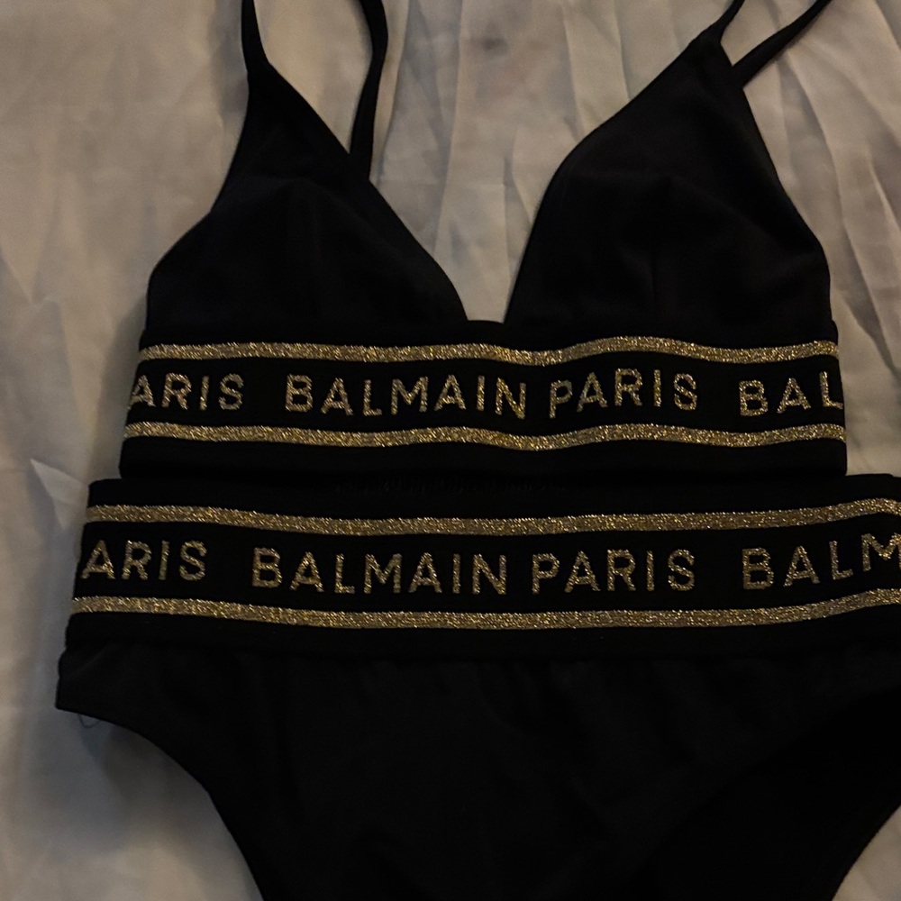 Balmain Paris Black & Gold Bralette bath suit size 36 - Picture 2 of 6